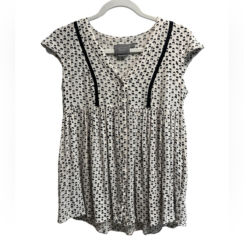 VANESSA VIRGINIA Black Spots Voile Babydoll Tunic Top Size XXS Petite